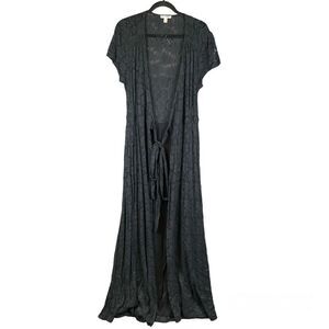 Amuse Society Women’s Size Large Long Duster Cardigan Black Lace Tie Waist